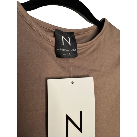 NWT! Naked Wardrobe Brown Long Sleeve Crop Top (Small) - Picture 2 of 4